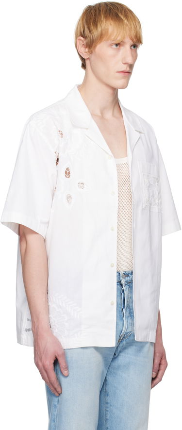 Skjorta Marine Serre Marine Serre Regenerated Linen Bowling Shirt Vit | USI016A UWOV0007, 1