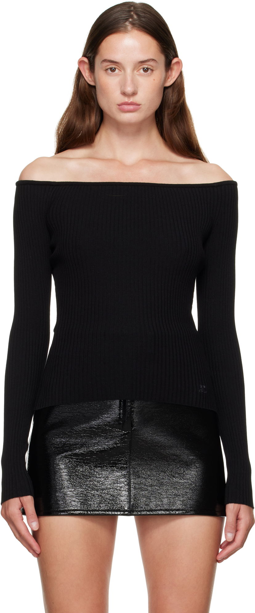 Sweater Courrèges Courrèges Off Shoulder Rib Knit Top Svart | 325MTO429FI0001