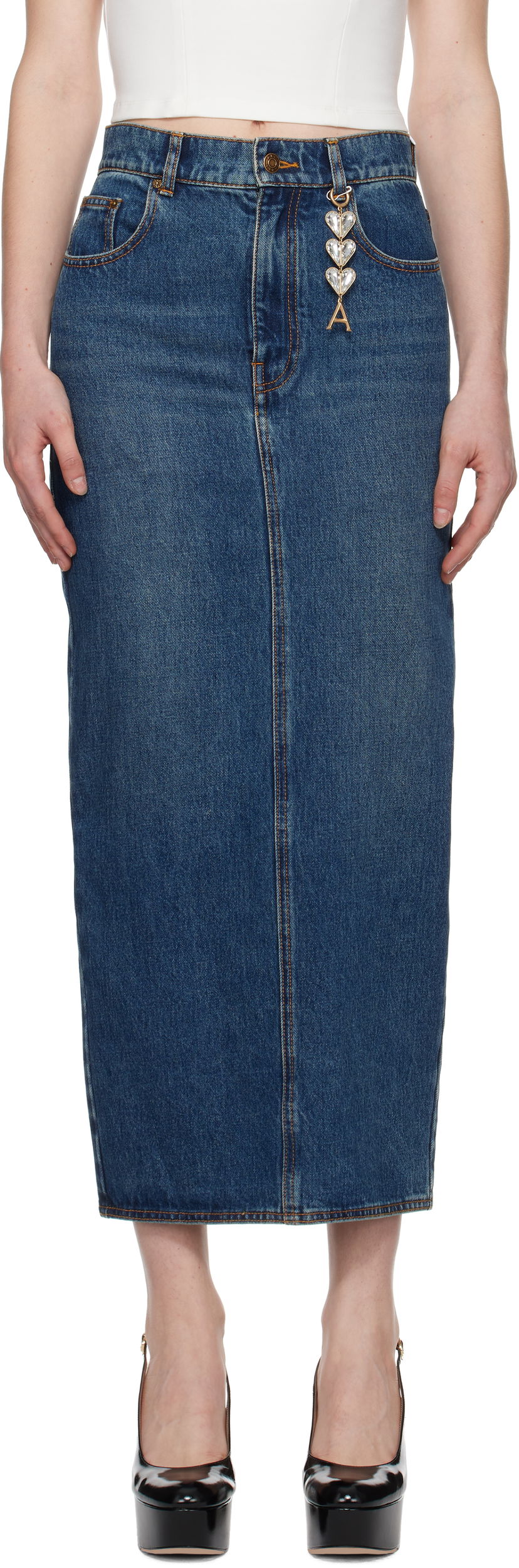 Kjol Area Denim Midi Skirt With Zipper Blå | PF24AWSK0018DE01