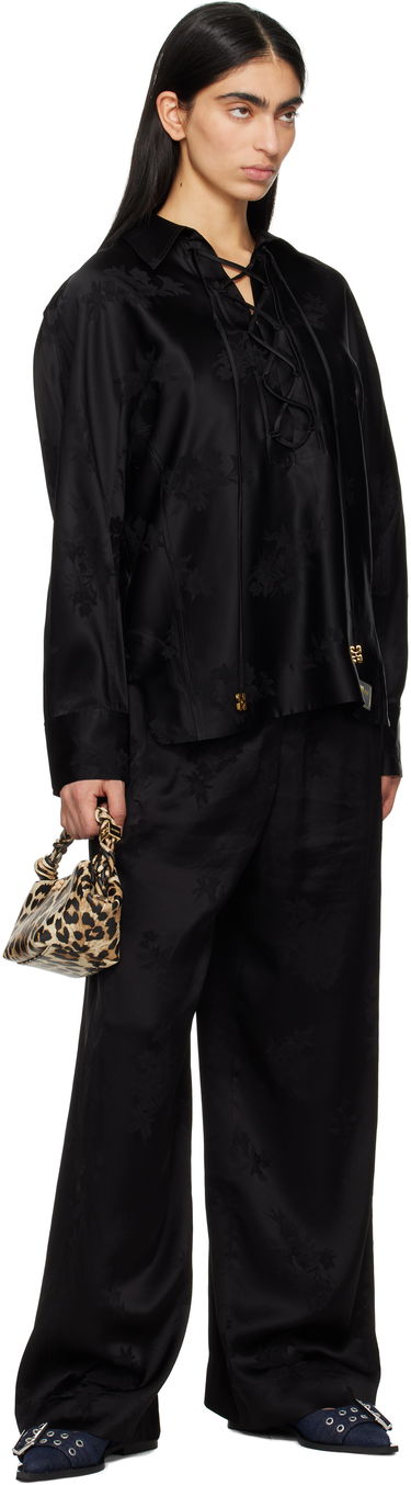 Byxor GANNI GANNI Satin Jacquard Trousers Svart | W0383, 3