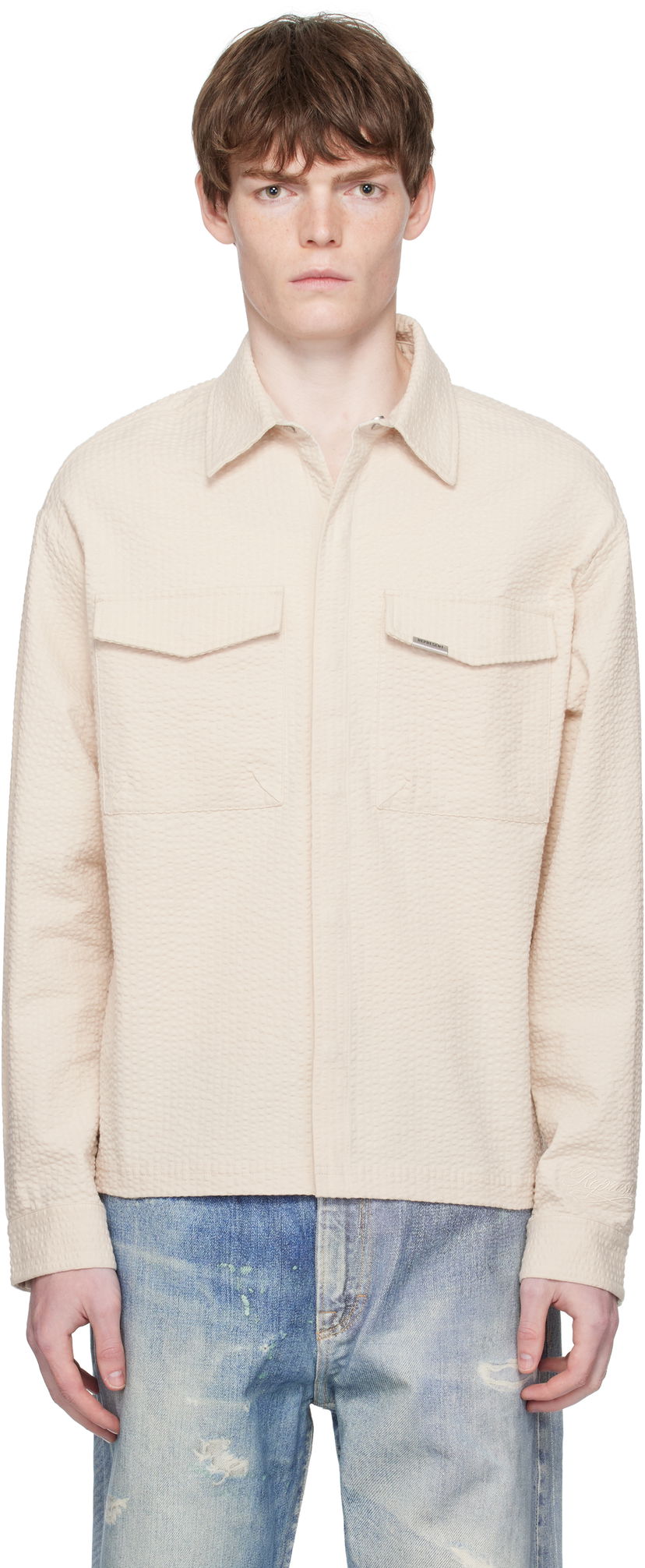 Skjorta Represent Clo Represent Textured Long Sleeve Shirt Beige | MLM100312