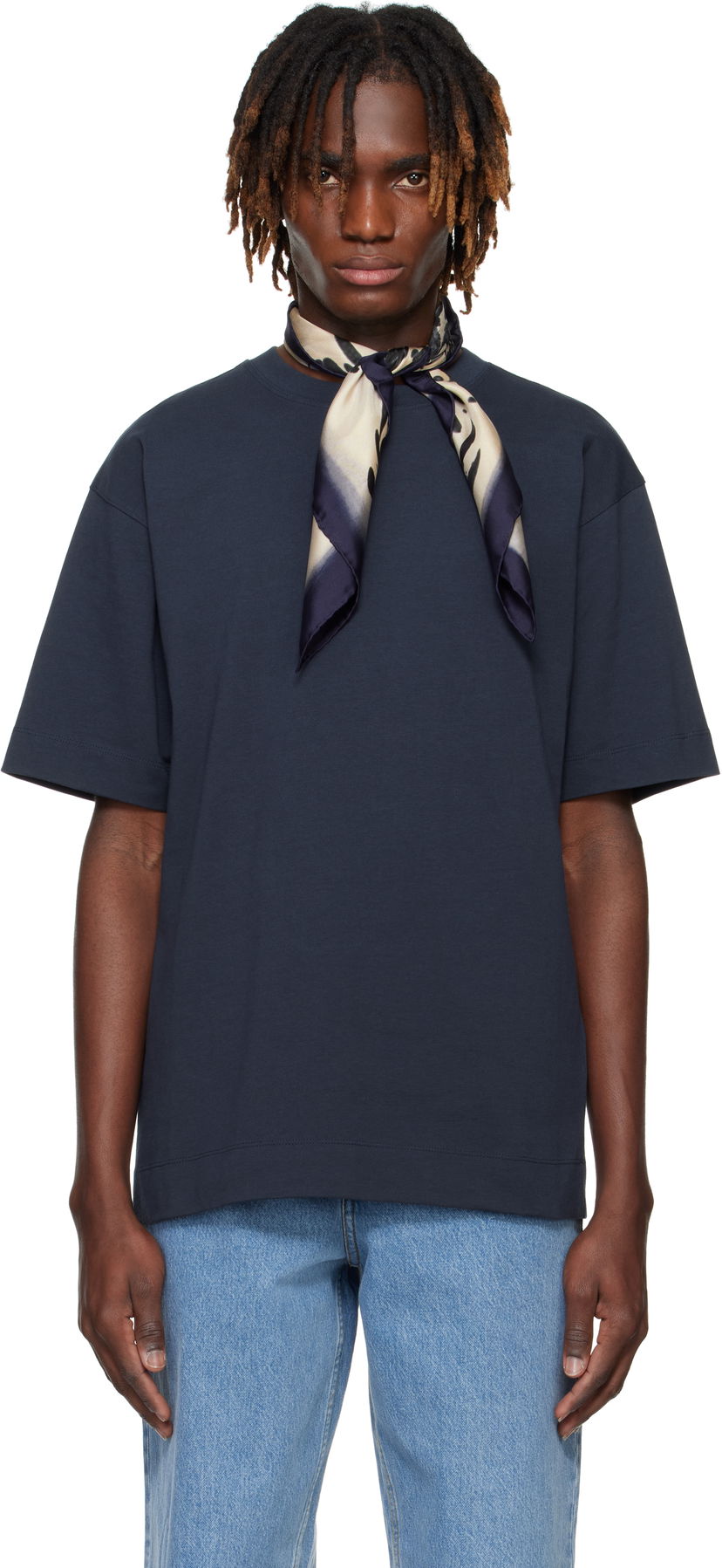 T-shirt Dries Van Noten Dries Van Noten Boxy Cotton T-Shirt Mörkblå | 251-021111-1603
