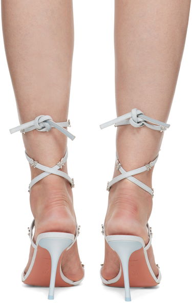 Skovård Amina Muaddi Amina Muaddi Debora Lace-Up Denim Heeled Sandals Blå | DEBORA LACE UP ROUNDED DEN, 1