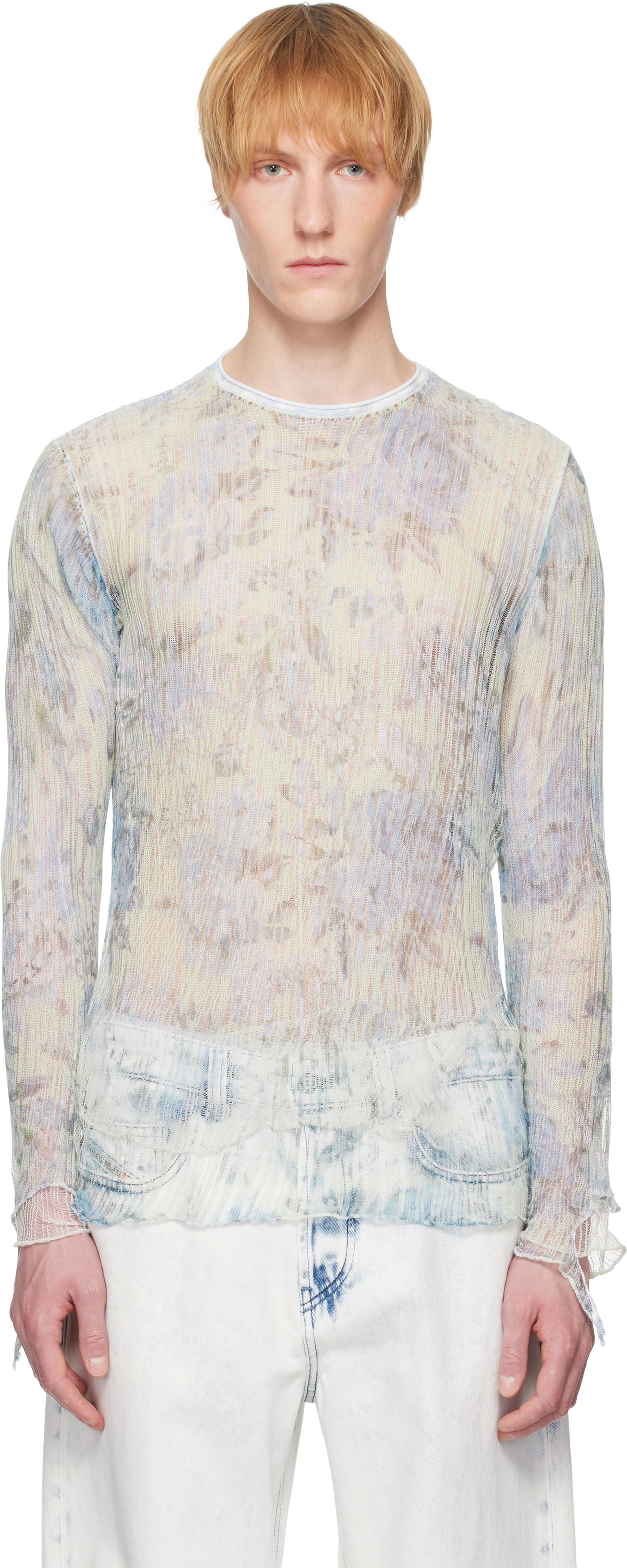 Sweater Diesel Diesel K-Aasmos-A Sheer Floral Long Sleeve Blå | A18017-0AFBT-8FG, 0