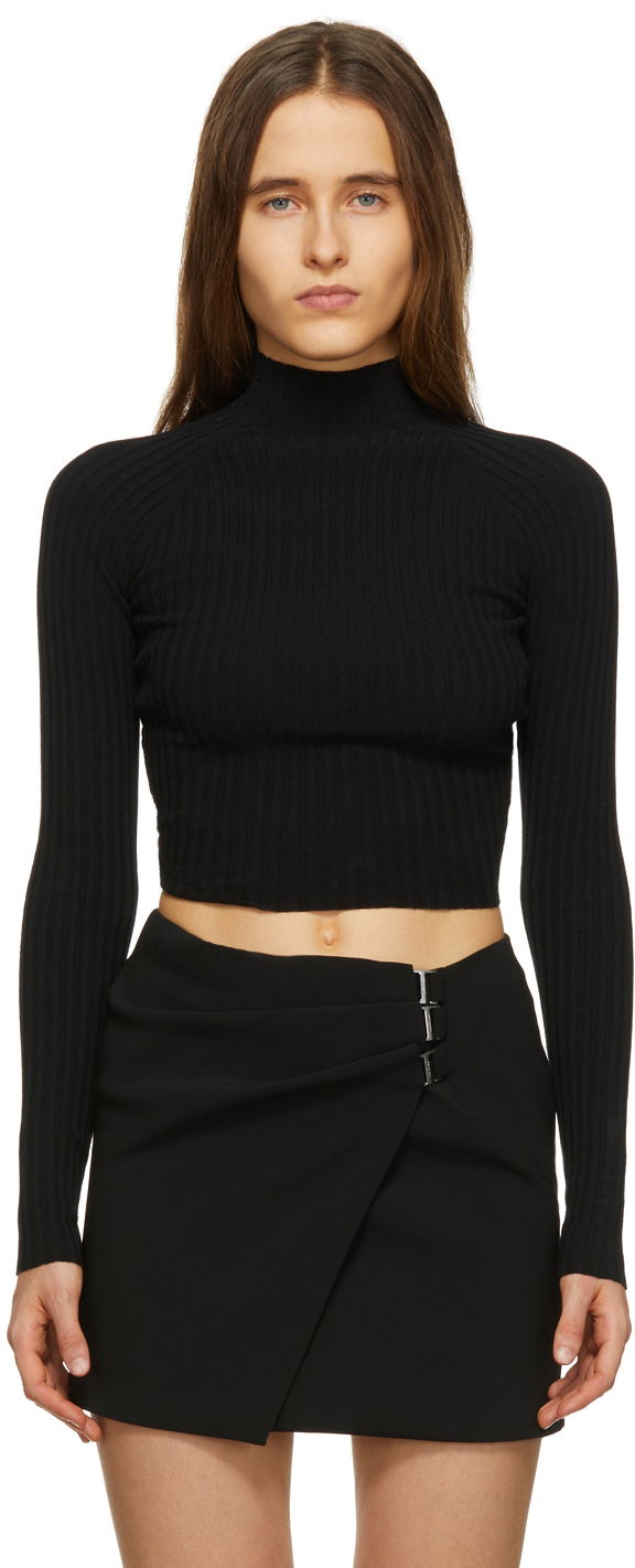 T-shirt Dion Lee Ribbed Knit Turtleneck Crop Top Svart | A7548R22