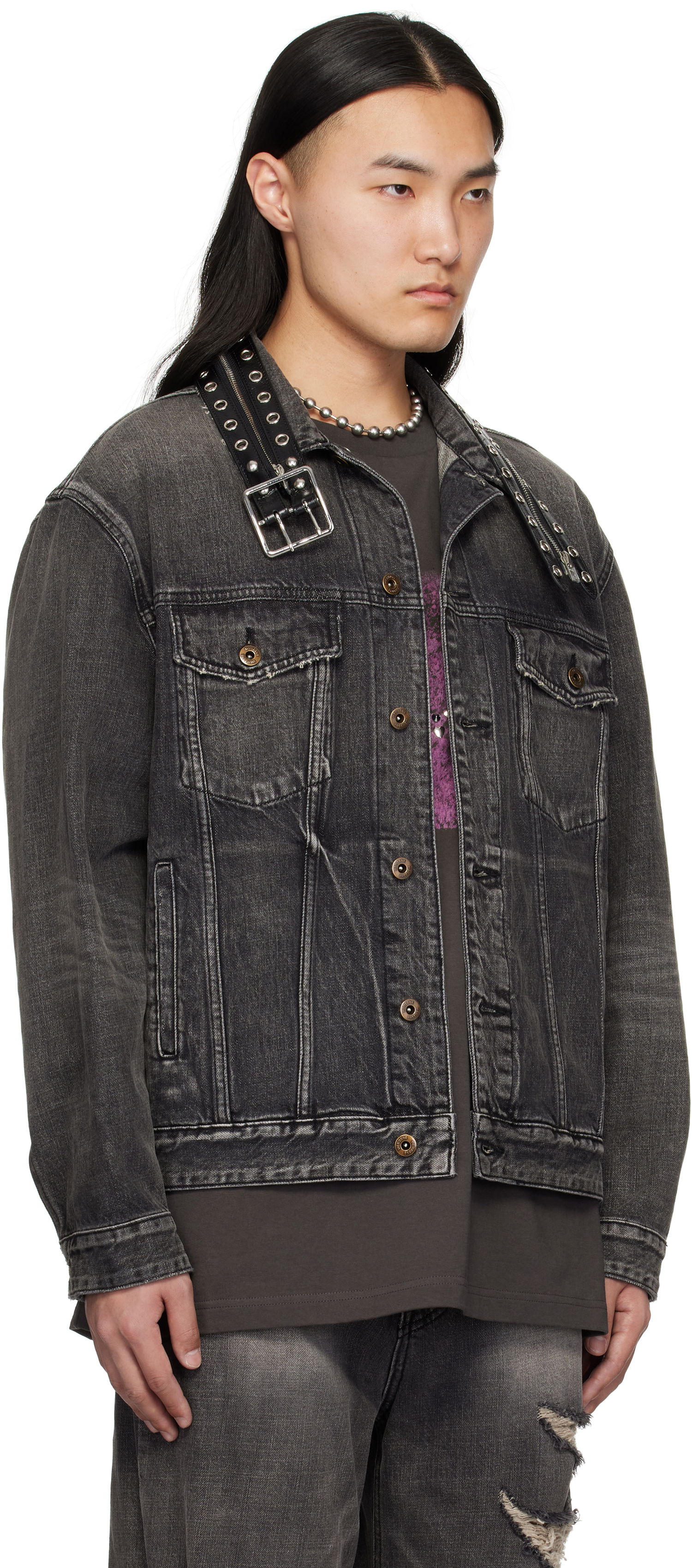 Jacka We11done We11done Belted Collar Denim Jacket Svart | WD-DJ0-25-315-U-BK, 1