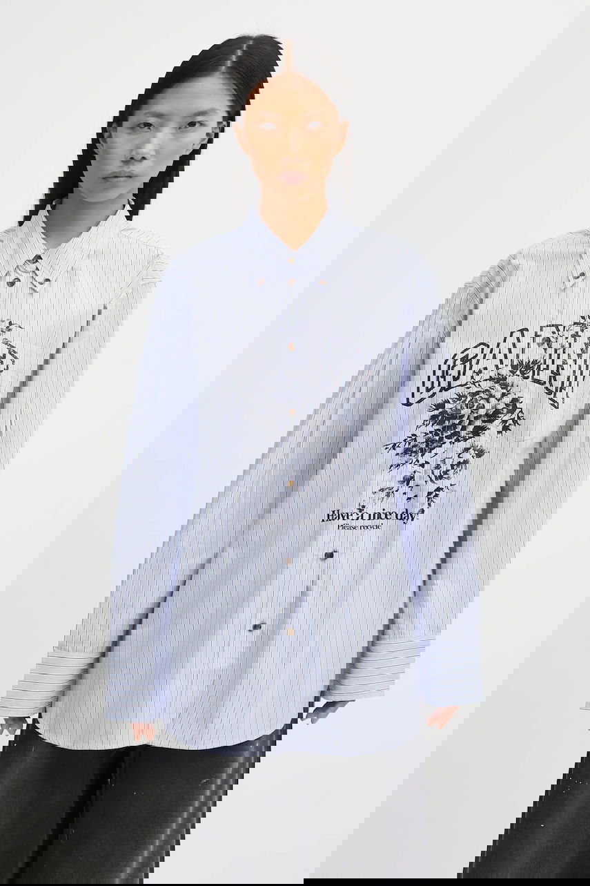 Skjorta GANNI Stripe Cotton Oversized relaxed classic collar shirt Blå | W0826, 0