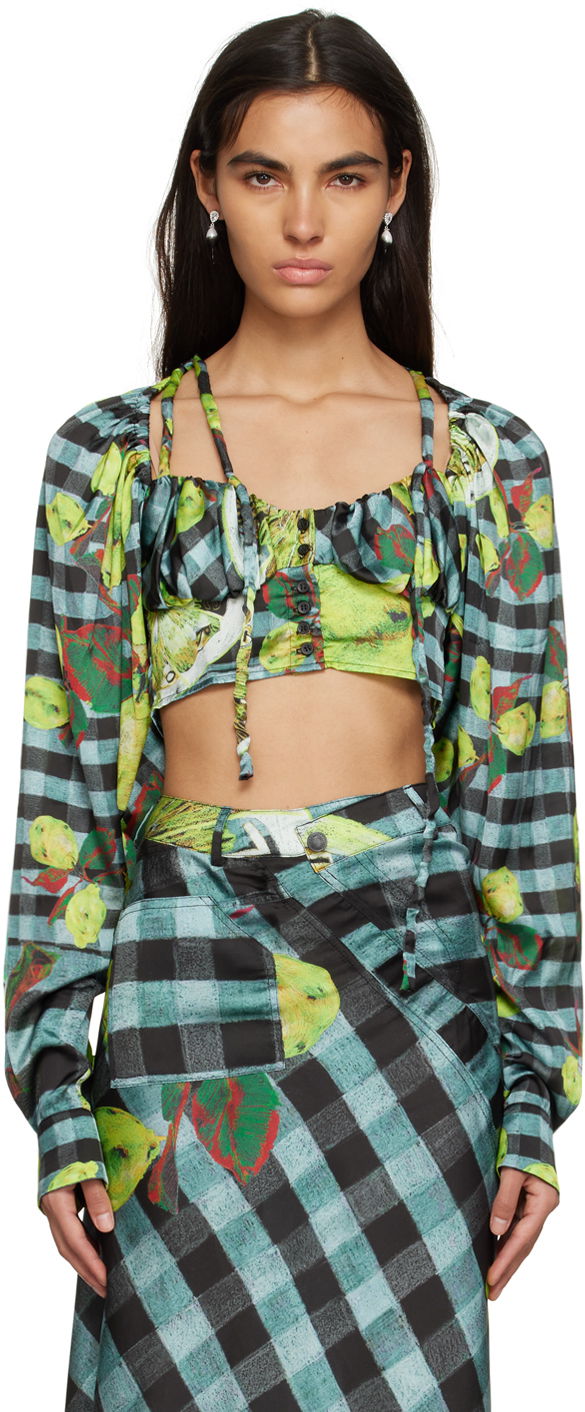 Crop top Ottolinger Ottolinger Lemon Gingham Tie-Front Crop Top Grön | 1101204