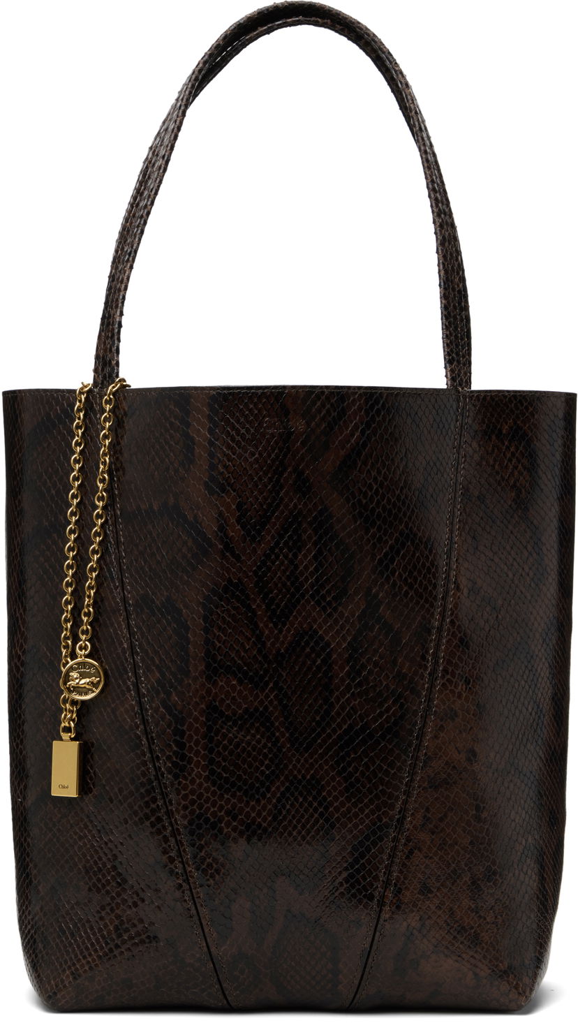 Tygpåse CHLOÉ Chloé 'Spin' Snakeskin Tote Brun | CH25US811P20