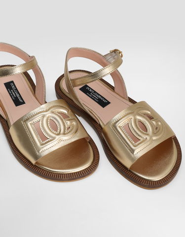 Tillbehör Dolce & Gabbana Dolce & Gabbana Calfskin Sandals With Cut-Out DG Logo Metallisk | D11308A12538H944, 3