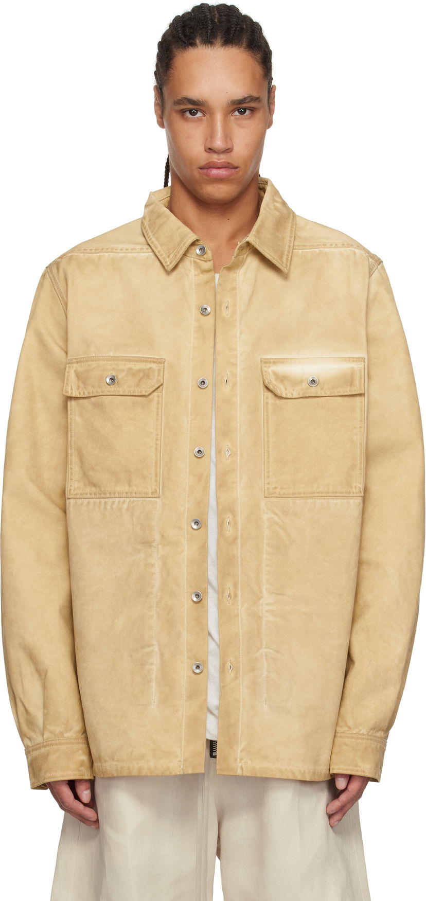 Skjorta Rick Owens Rick Owens DRKSHDW Hollywood Organic Cotton Overshirt Beige | DU01E3755 CVS