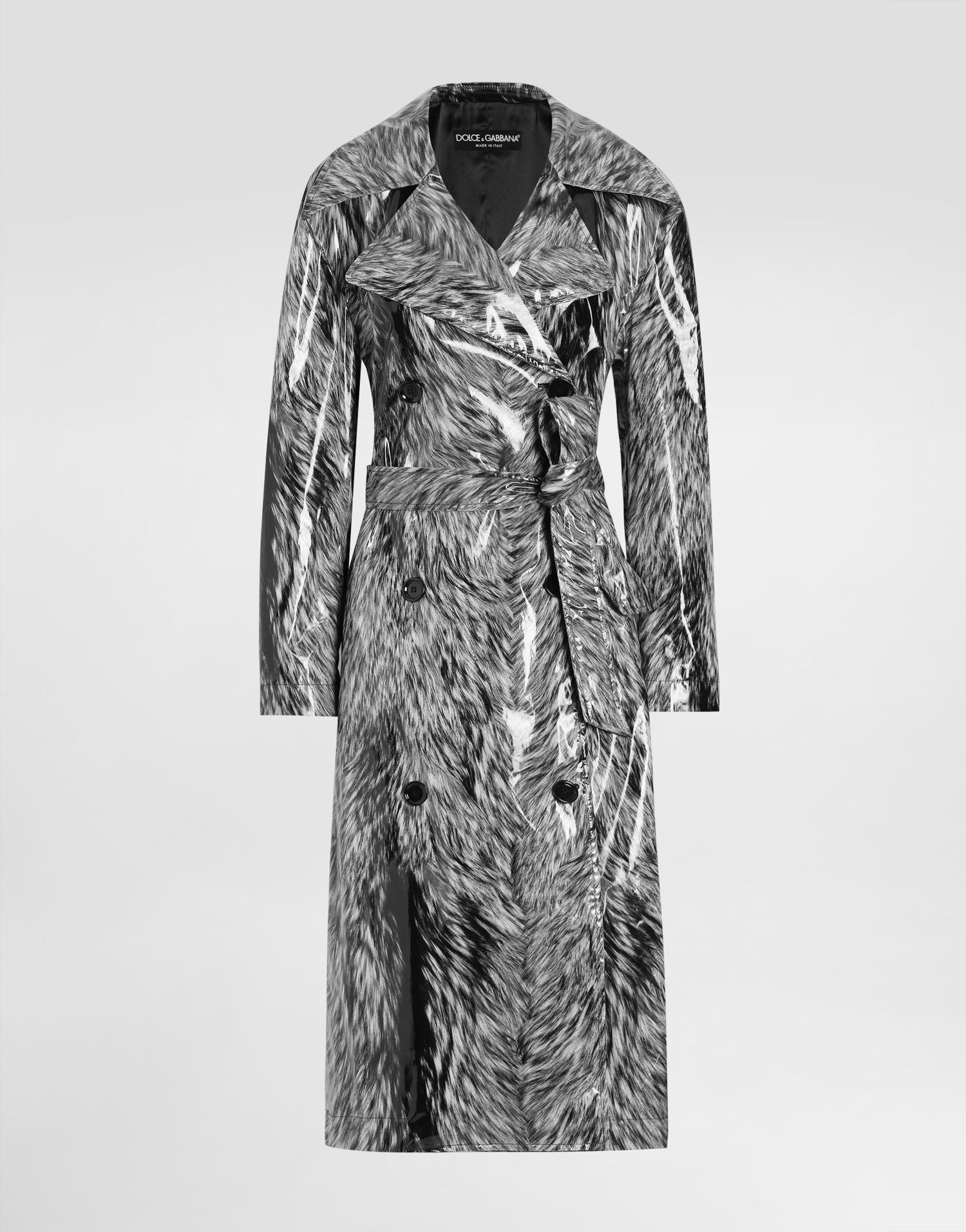 Trenchcoat Dolce & Gabbana Dolce & Gabbana Fur-Print Coated Satin Trench Coat Flerfärgad | F0W2DTFSUBJHI3VQ, 0