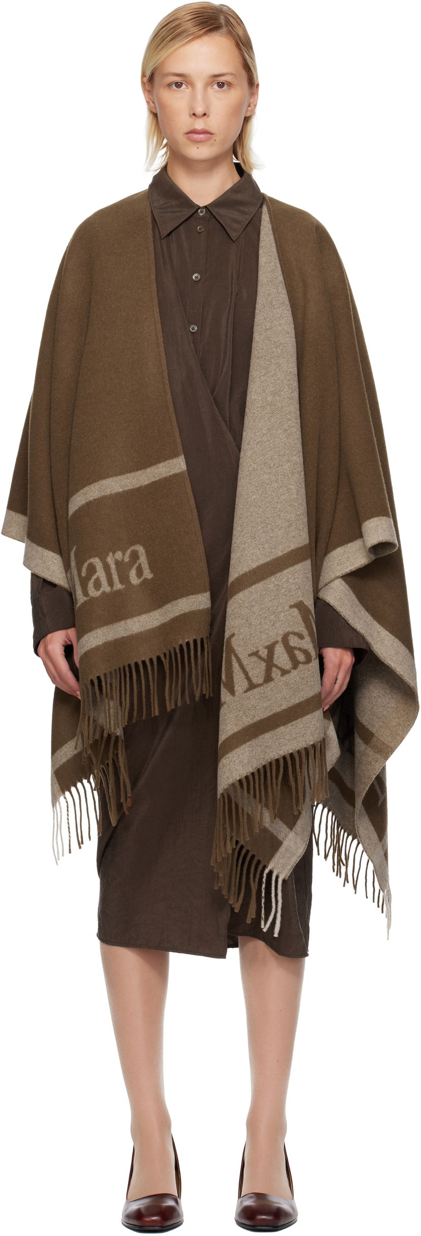 Halsduk Max Mara Hilde Poncho Scarf Brun | 2524546071600