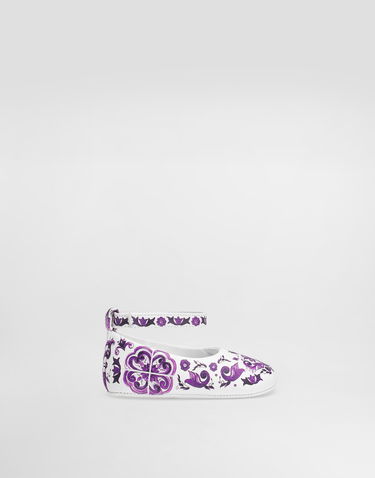 Sneakers och skor Dolce & Gabbana Dolce & Gabbana Majolica-print Nappa Leather Ballet Flats Vit | DK0065AC513I03TN, 0