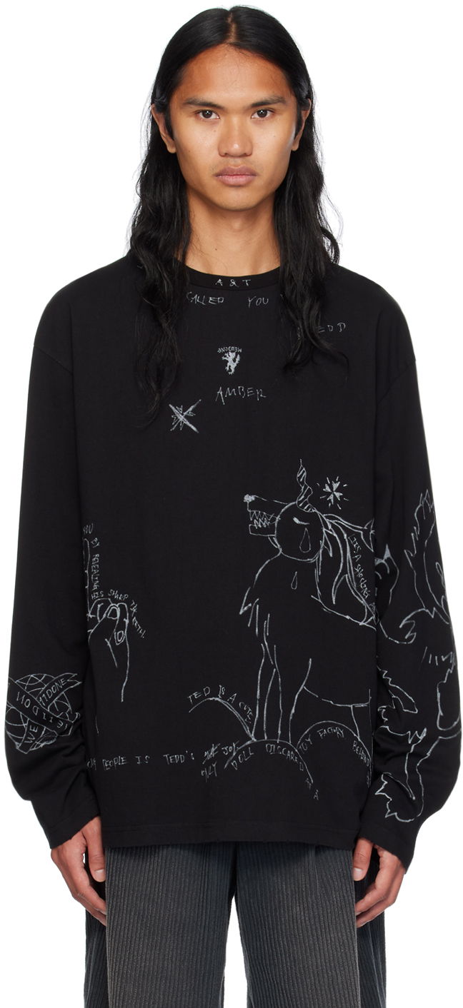 Sweater We11done We11done Graphic Long Sleeve T-Shirt Svart | WD-TT2-24-756-U-BK