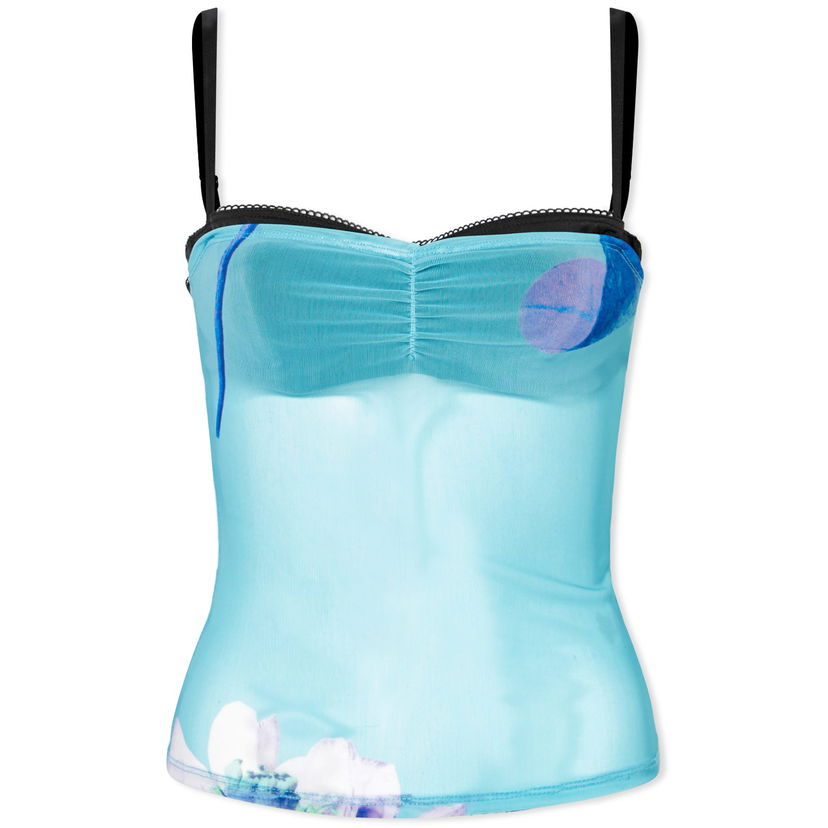 Linne Miaou Miaou Enzo Lotus Print Sheer Mesh Camisole Top, Size Small Blå | 7092PM3BLO