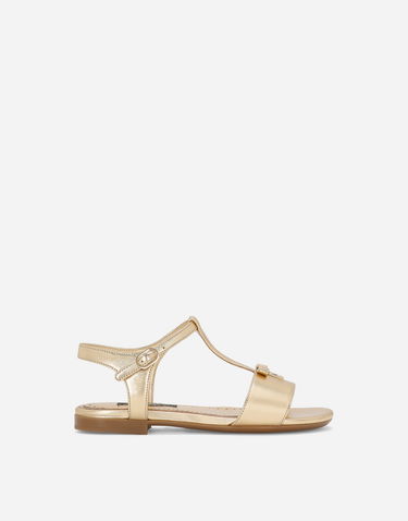 Sneakers och skor Dolce & Gabbana Foiled Leather T-bar Flat Sandals with Buckle Fastening Metallisk | D11155A543987601, 0