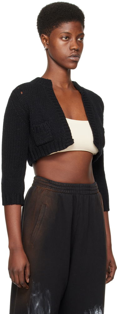 Sweater We11done Patch Pocket Cropped Cardigan Svart | WD-KC0-24-645-W-BK, 1