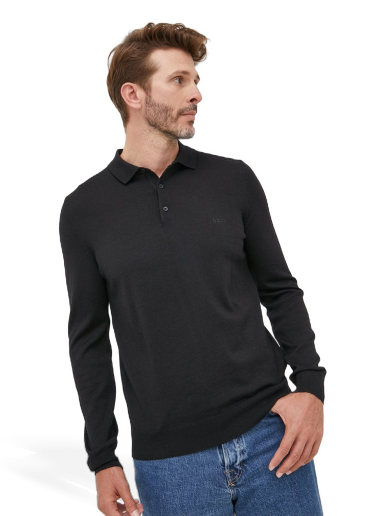 Sweater BOSS Polo Sweater Virgin Wool Logo Svart | 50476357