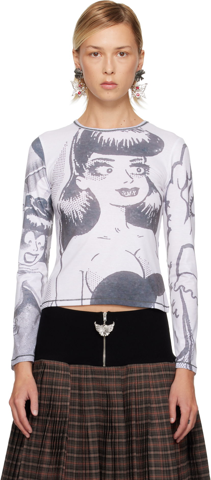 T-shirt Chopova Lowena Chopova Lowena Newsprint Fitted Long-Sleeve Jersey T-shirt Vit | 2408