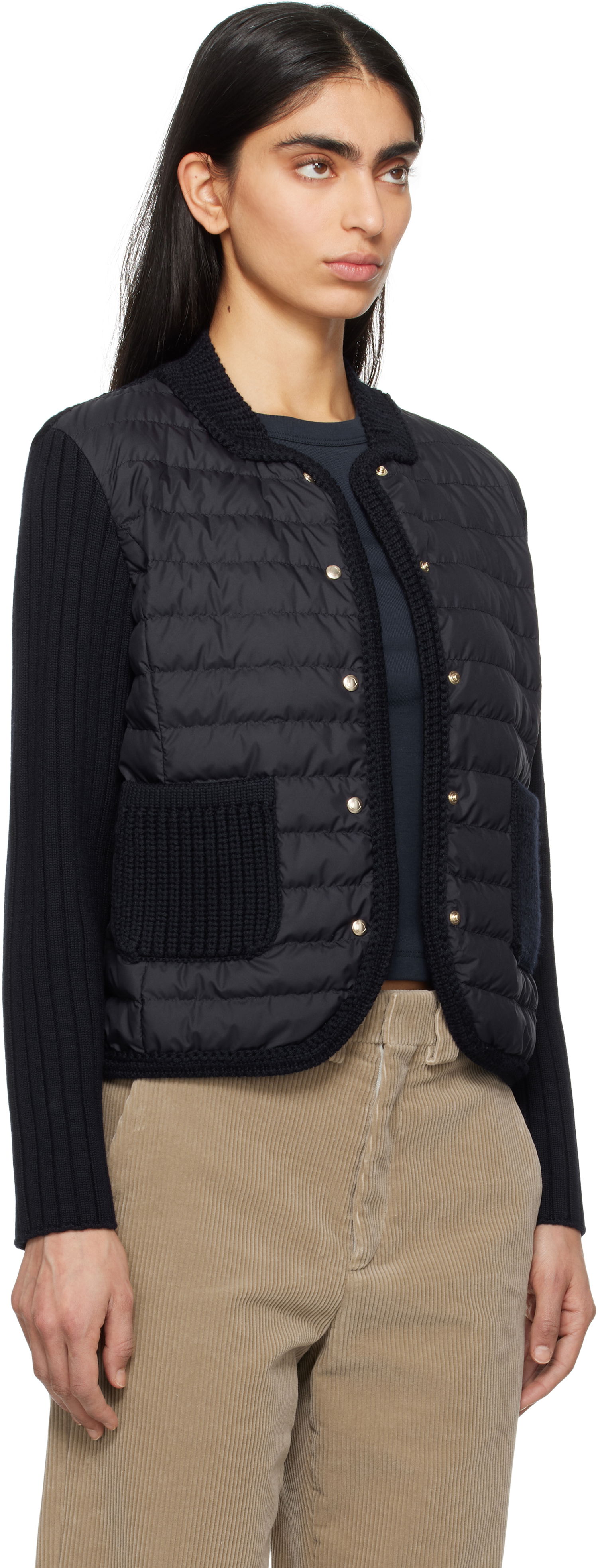 Sweater Moncler Moncler Padded Wool Down Cardigan Svart | K10939B00013, 1
