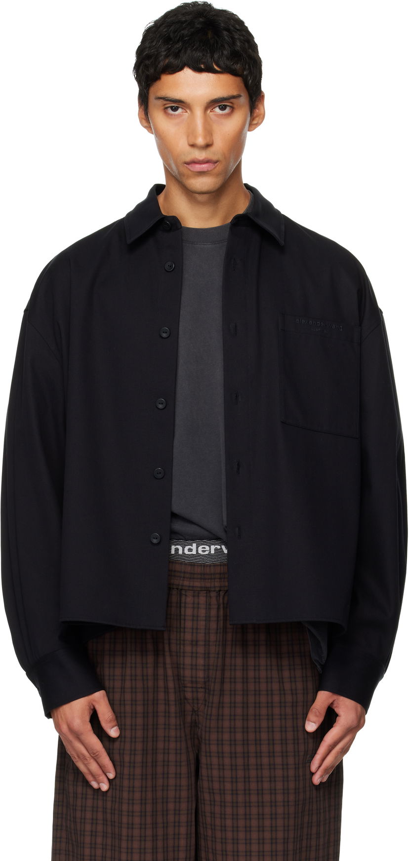 Skjorta Alexander Wang Alexander Wang Boxy Cropped Long Sleeve Shirt Svart | 6WC3251092