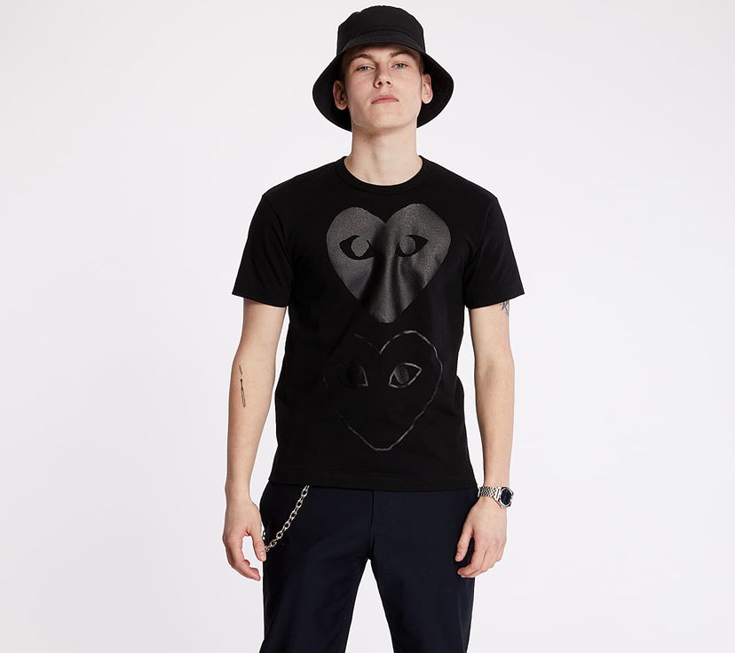T-shirt Comme des Garçons Comme des Garçons PLAY Double Heart T-Shirt Svart | AX-T194 BLACK