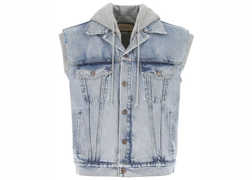 Väst Gucci Denim Sleeveless Jacket Blue Blå | 697042 XDB0U 4452