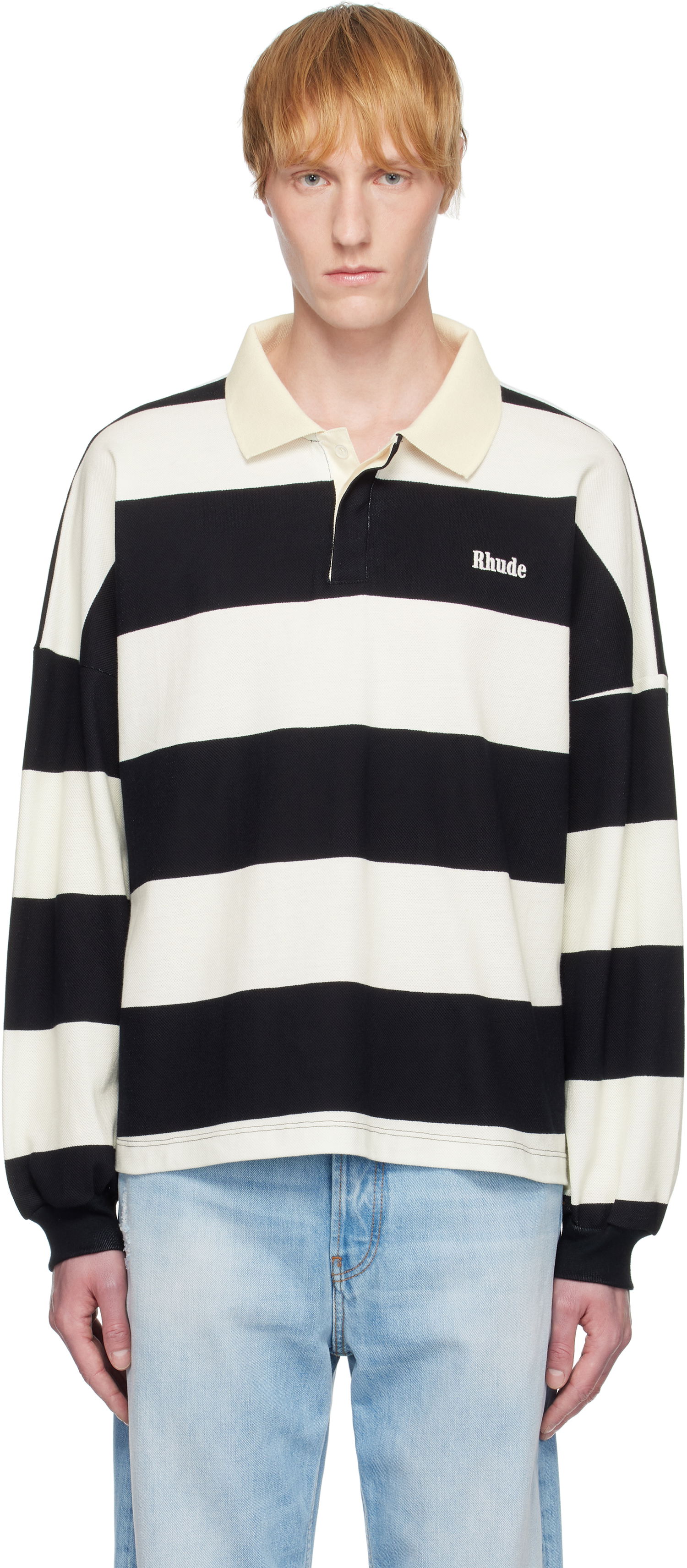Polotröja Rhude Rhude Striped Piqué Polo Svart | RHSS25PO03012, 0
