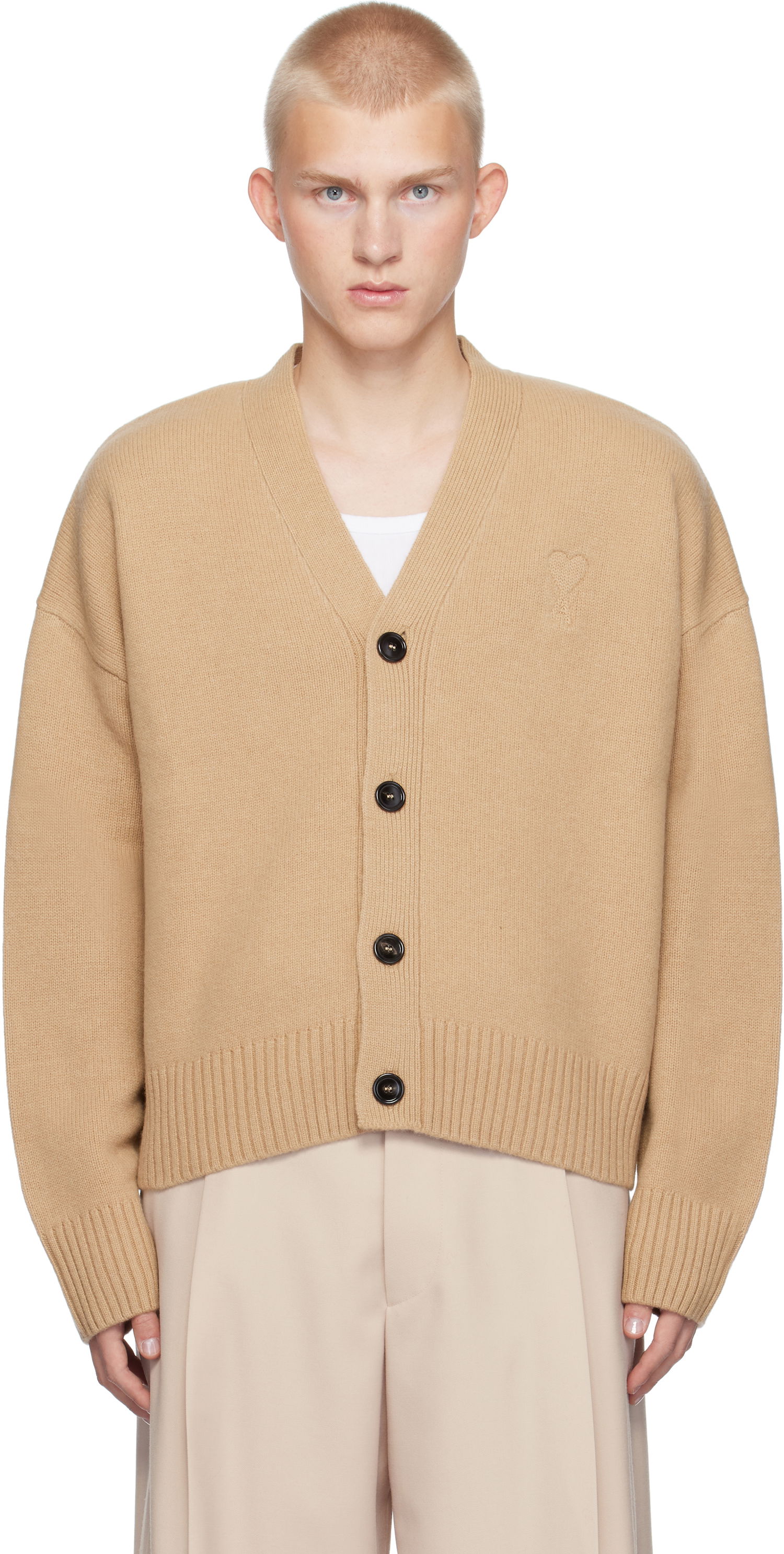 Sweater AMI Cardigan Beige | UKC044.KN0028, 0