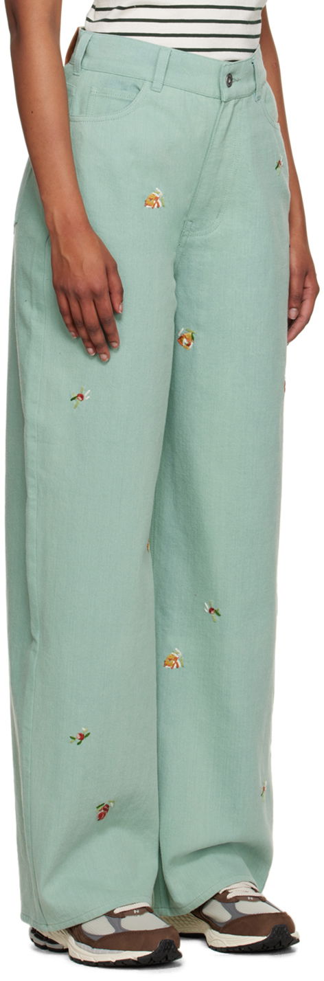 Jeans YMC YMC Embroidered Papa Jeans Grön | Q4UAF, 1