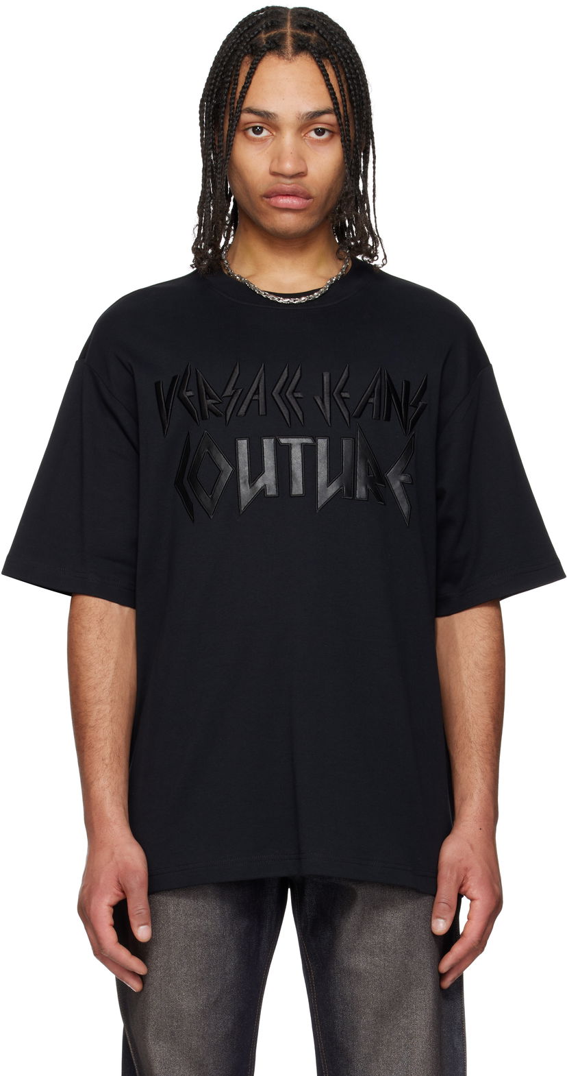 T-shirt Versace Versace Jeans Couture Logo Metal Patch T-Shirt Svart | E78GAHE02_ECJ01E