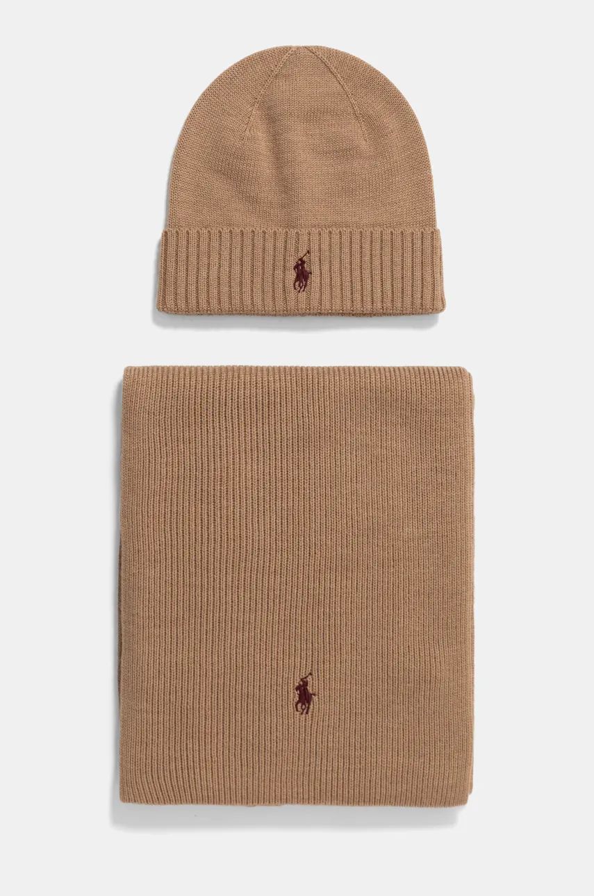 Halsduk Polo by Ralph Lauren Wool Hat and Scarf Set Brun | 710951146, 0