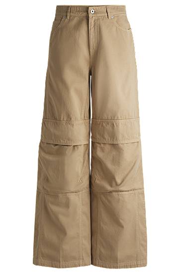 Cargo byxor BOSS Cotton Twill Wide-Leg Cargo Trousers Beige | 50530833