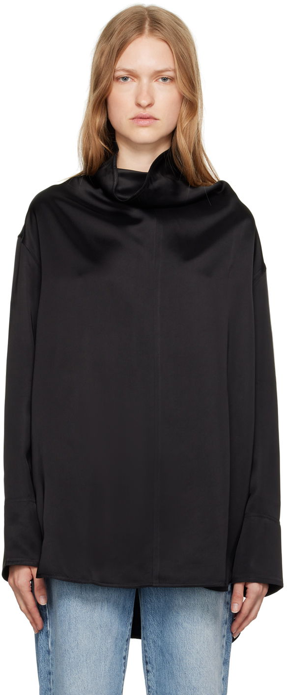 Skjorta TOTEME Funnel Neck Satin Blouse Svart | 244-WRT0371-FB0208