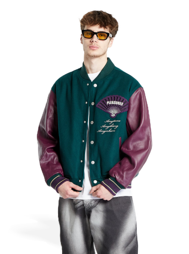 Jacka Pleasures Fan Varsity Jacket Grön | P23W037 GREEN
