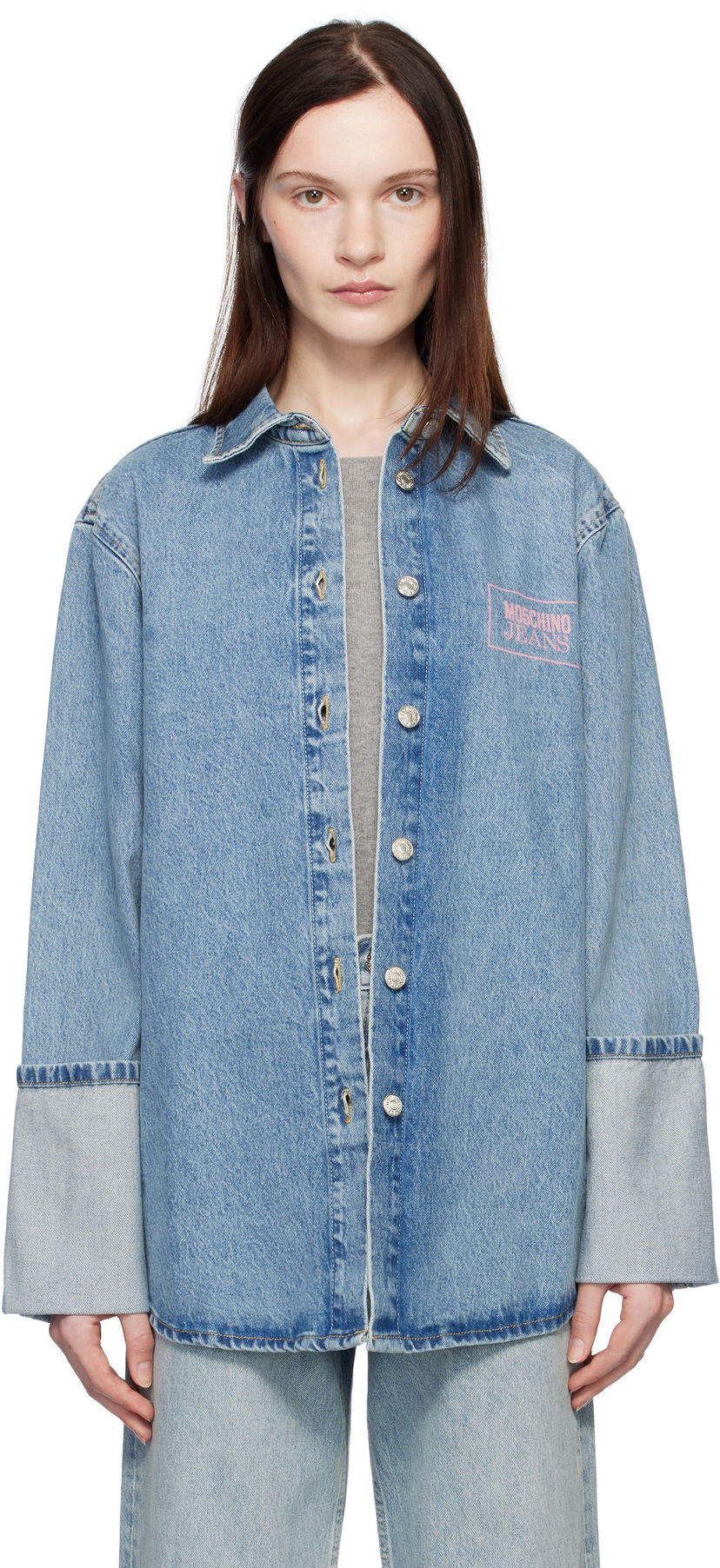Skjorta Moschino Jeans Oversized Denim Shirt Blå | 251K10216