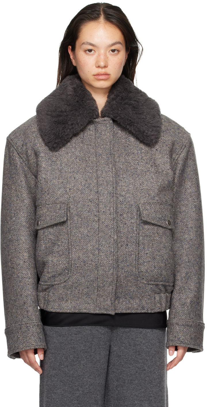 Bomberjacka Stella McCartney Wool Trimmed Jacket Grå | 6601003EJ670