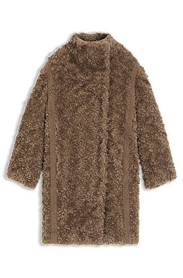 Rockar BOSS Shaggy faux-fur stand-collar coat with concealed closure Brun | 50548340