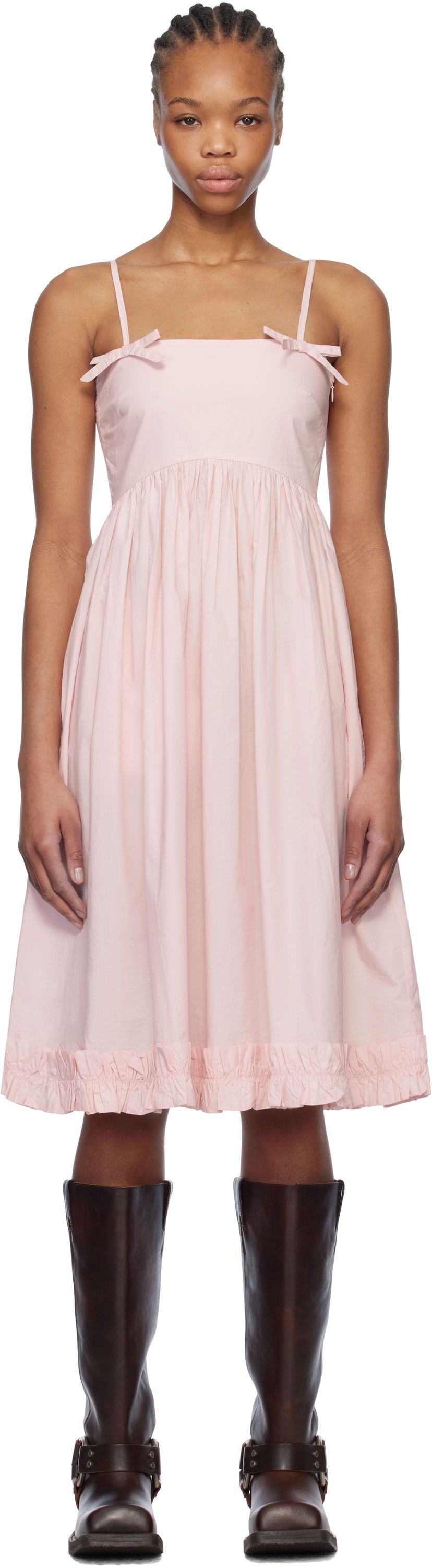 Klä GANNI GANNI Cotton Poplin Strap Midi Dress Rosa | W0325