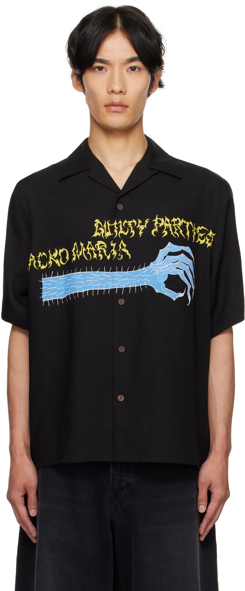 Skjorta WACKO MARIA WACKO MARIA x NECKFACE Short Sleeve Shirt Svart | NECKFACE-WM-HI20