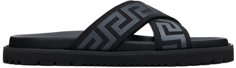 Sneakers och skor Versace Versace Greek Ribbon Sandals Svart | 1016188_1A13481