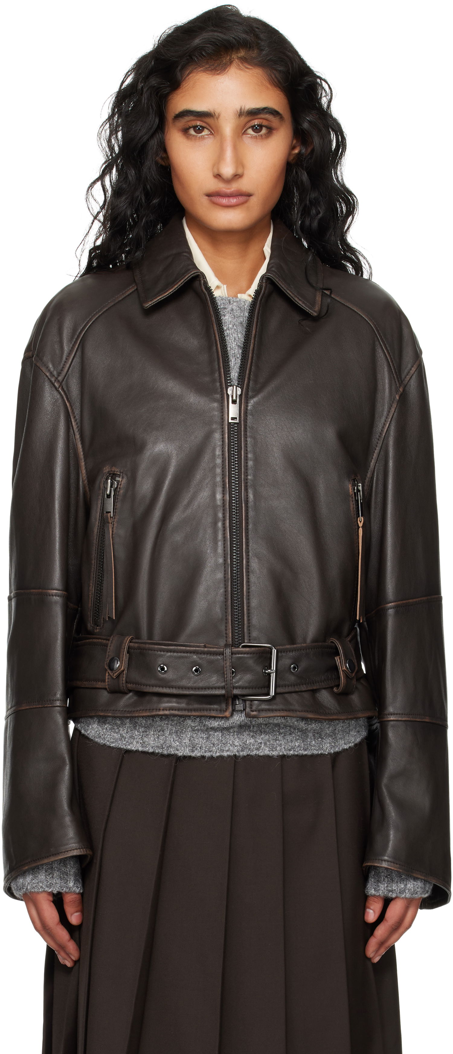 Jacka Max Mara Weekend Max Mara Egizio Leather Jacket Brun | 2525446011600, 0