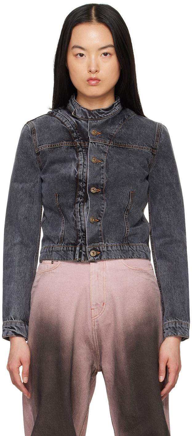 Jacka Y/PROJECT Black Hook-Eye Denim Jacket Svart | 107JA001