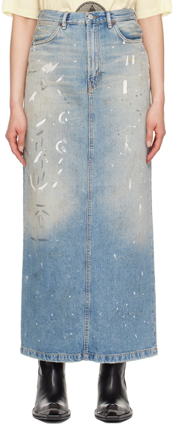 Kjol Acne Studios Acne Studios Paint Splatter Denim Maxi Skirt Blå | AF0426-