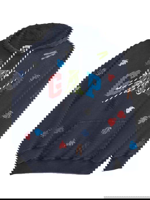 Sweatshirt GAP Re-Issue × Sean Wotherspoon Embroidered Arch Logo Hoodie Blue Mörkblå | 837645, 0