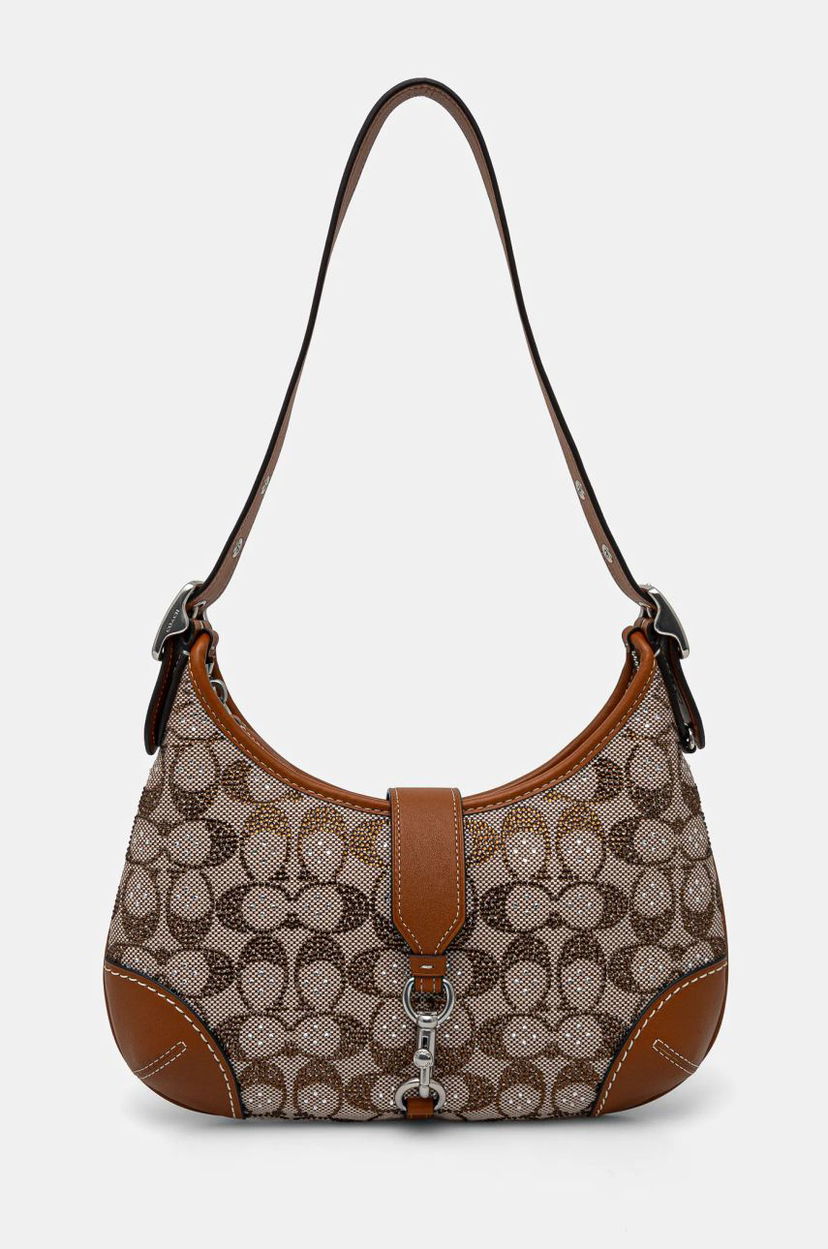 Axelväska Coach Brown Signature Embellished Canvas Shoulder Bag Brun | CW654