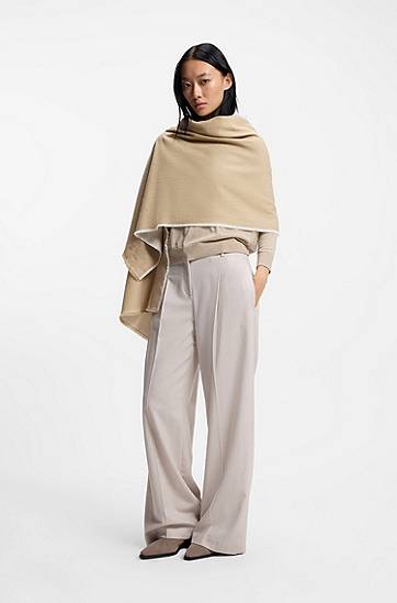 Halsduk BOSS Cotton-blend Scarf with Handwritten Logo Embroidery Beige | 50558638, 1