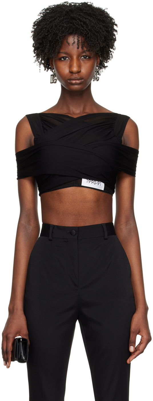 Linne Dolce & Gabbana Black Kim Kardashian Edition V-Neck Top Svart | F777ST FU8B0