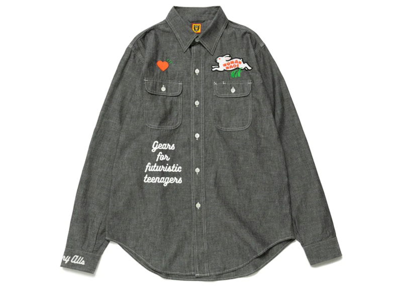 Skjorta Human Made Embroidered Chambray Shirt Grå | HM24SH001